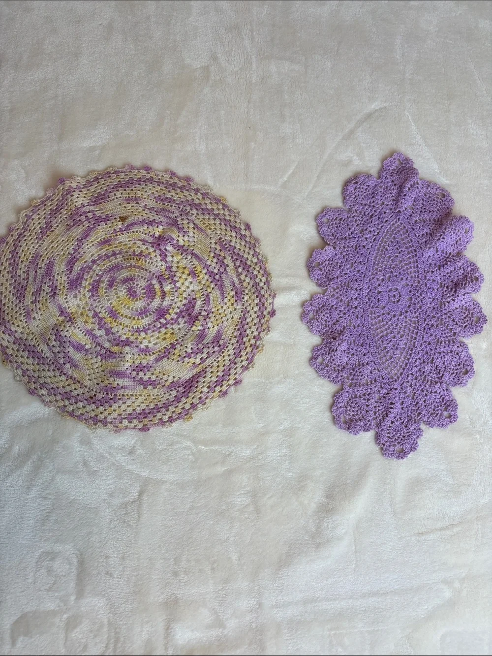 Vintage Handmade Crochet Doilies - Lavender & Multicolor Set - Super cute!